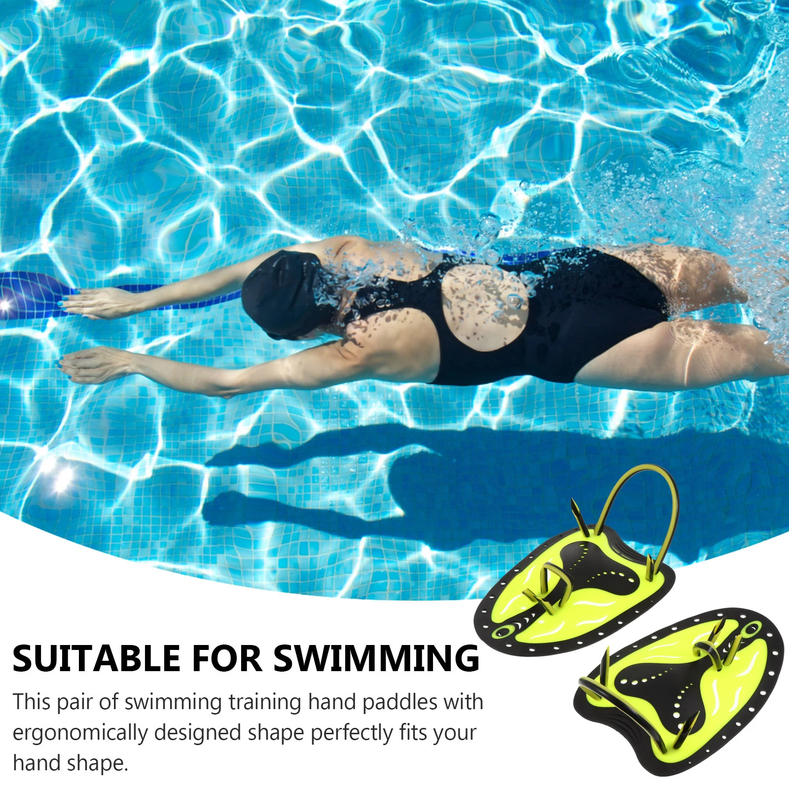 

1Pair Professional Hand Fins for Swimming Training Ergonomic Design Reduces Water Resistance Max Comfort Swim Paddles