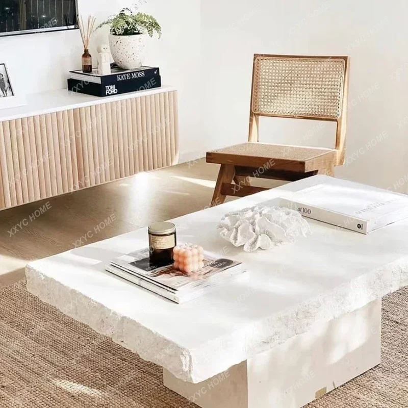 A  Wabi Sand Travertine Coffee Table Natural Marble Rectangle Short Coffee Table