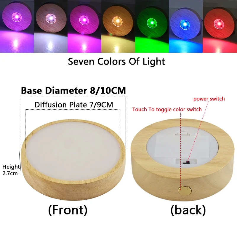 لوحة نشر مستديرة LED حامل مصباح بطارية خشبية ضوء الليل نادل كوستر USB جو كريستال قاعدة مصابيح مصباح