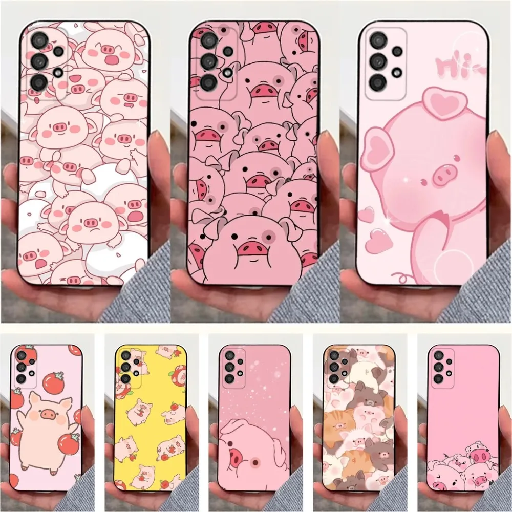 Bonita funda de teléfono Piggy para Samsung S25,S24,S23,S22,S20,S21,S10,Ultra,Plus,Lite,FE, funda negra de silicona suave