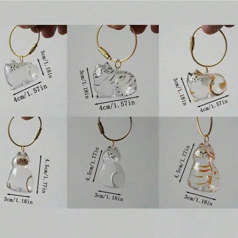 1/2pcs Transparent Cat Hair Keepsake Capsules Keychain, Cute Cat-Shaped Sealed Storage with Golden Collar, DIY Memorial Gift