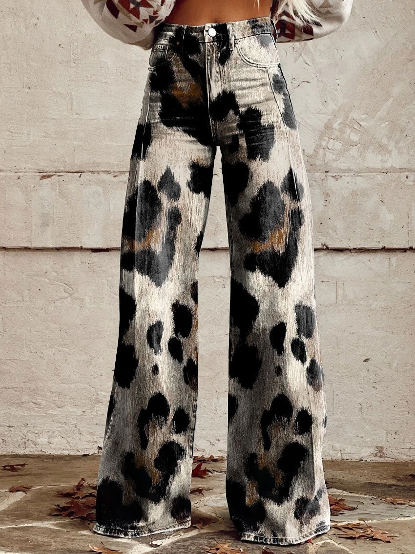 Heißer Trend, vielseitig, eBay, europäischer und amerikanischer Handel, Übergröße, Freizeithose für Damen, Imitationsjeans, Hose mit weitem Bein