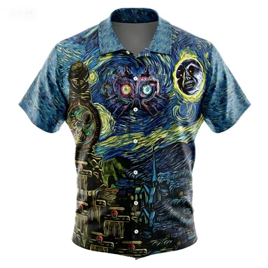 Seasonal Casual Lapel Shirt New Summer Cartoon Short Sleeve Shirt Loose and Versatile Anime Trend Student Shirt