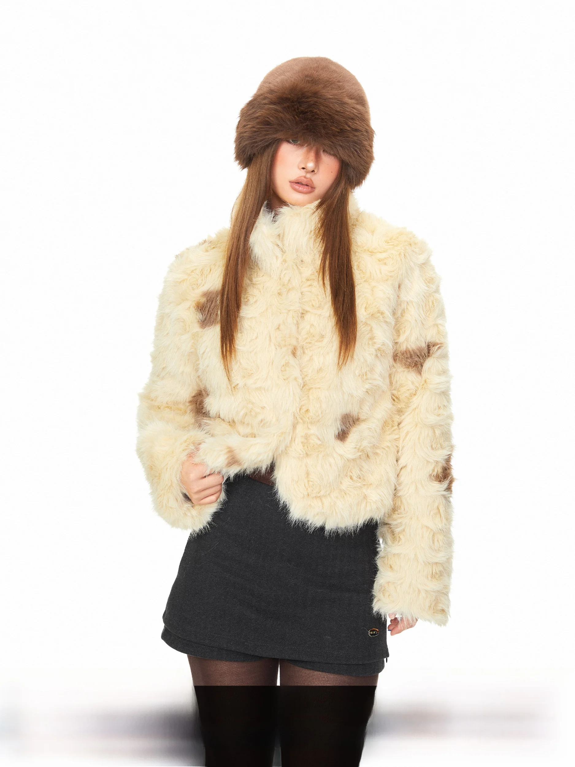 

Blabb adient окрашивающий воротник-стойка, экологически чистый меховой женский зимний теплый пальто, милое свободное длинное свечение