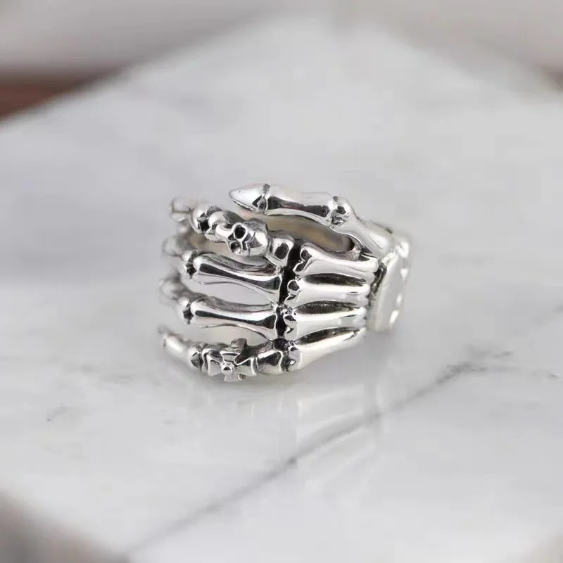 Women's S925 Skeleton Hand Gothic Open Skull Ring