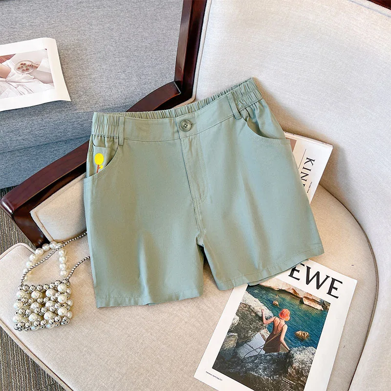 160Kg Plus Size Women's Workwear Casual Shorts High Waist Summer New Thin Wide Leg Pants Green Hip 154 6XL 7XL 8XL 9XL 10XL