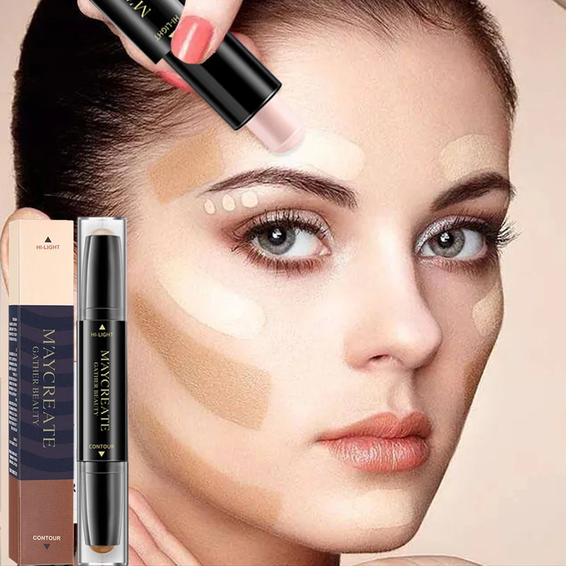 2 in 1 Professional Contour Stick Waterproof Long Lasting Facial Contouring Concealer Stick Bronzer Women\'s Basic Makeup Tools