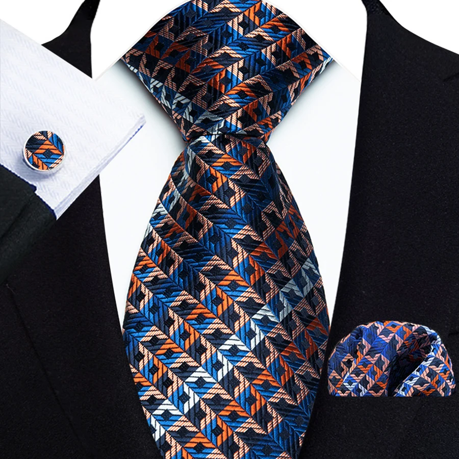 Classic 8CM Tie For Men With Pocket Square Cufflink Set Floral Paisley Woven Necktie Wedding Business Designer Party Accessories
