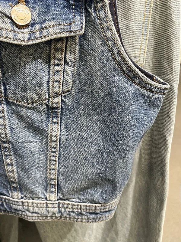 

Spring Summer Faionable Slim Fit V-Ne Svel ort Denim Vest Women's Commute Sle Single Button Closure 3777024