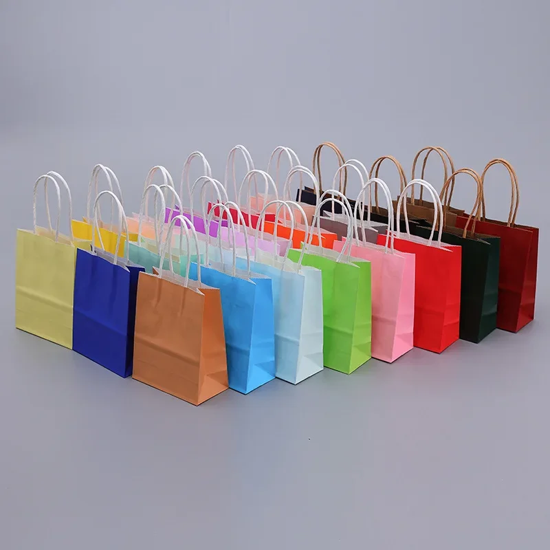 Sacchetti regalo in carta Kraft con manici 10/20/30/50PCS Shopping Carry Craft Borsa bianca marrone Borsa fai da te Forniture natalizie per feste