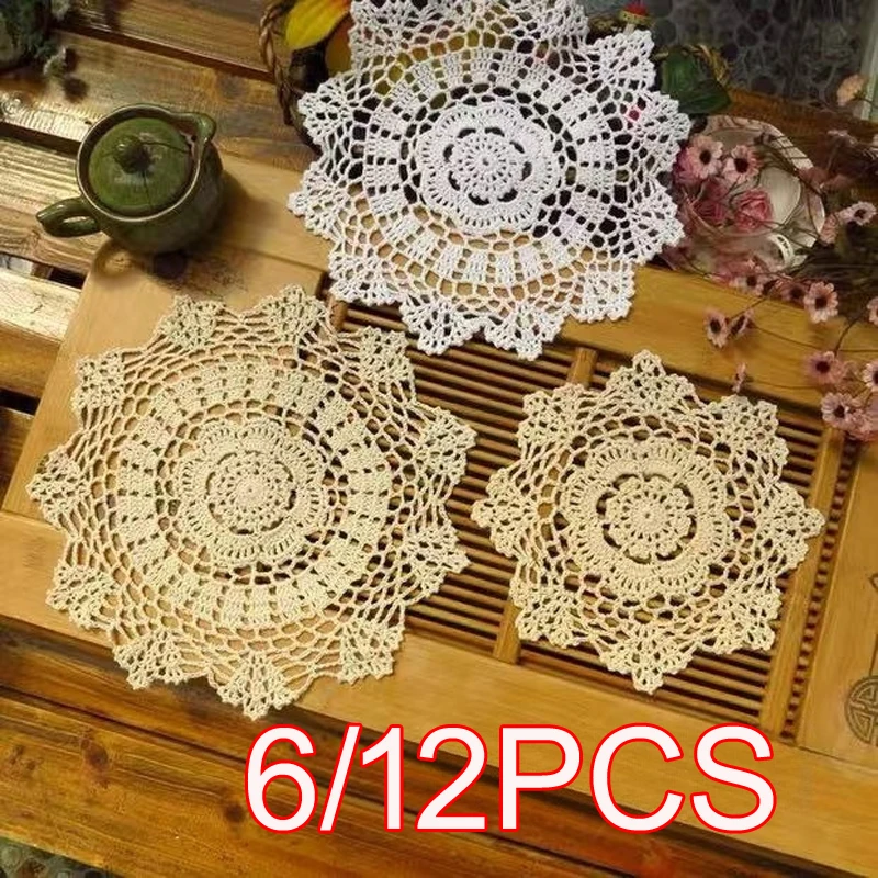 6/12 Stück 28-40cm Handgefertigte Häkel-Vintage-Runde Untersetzer Tischsets Baumwollspitze Deko für Zuhause Küche Hochzeit Foto-Requisiten