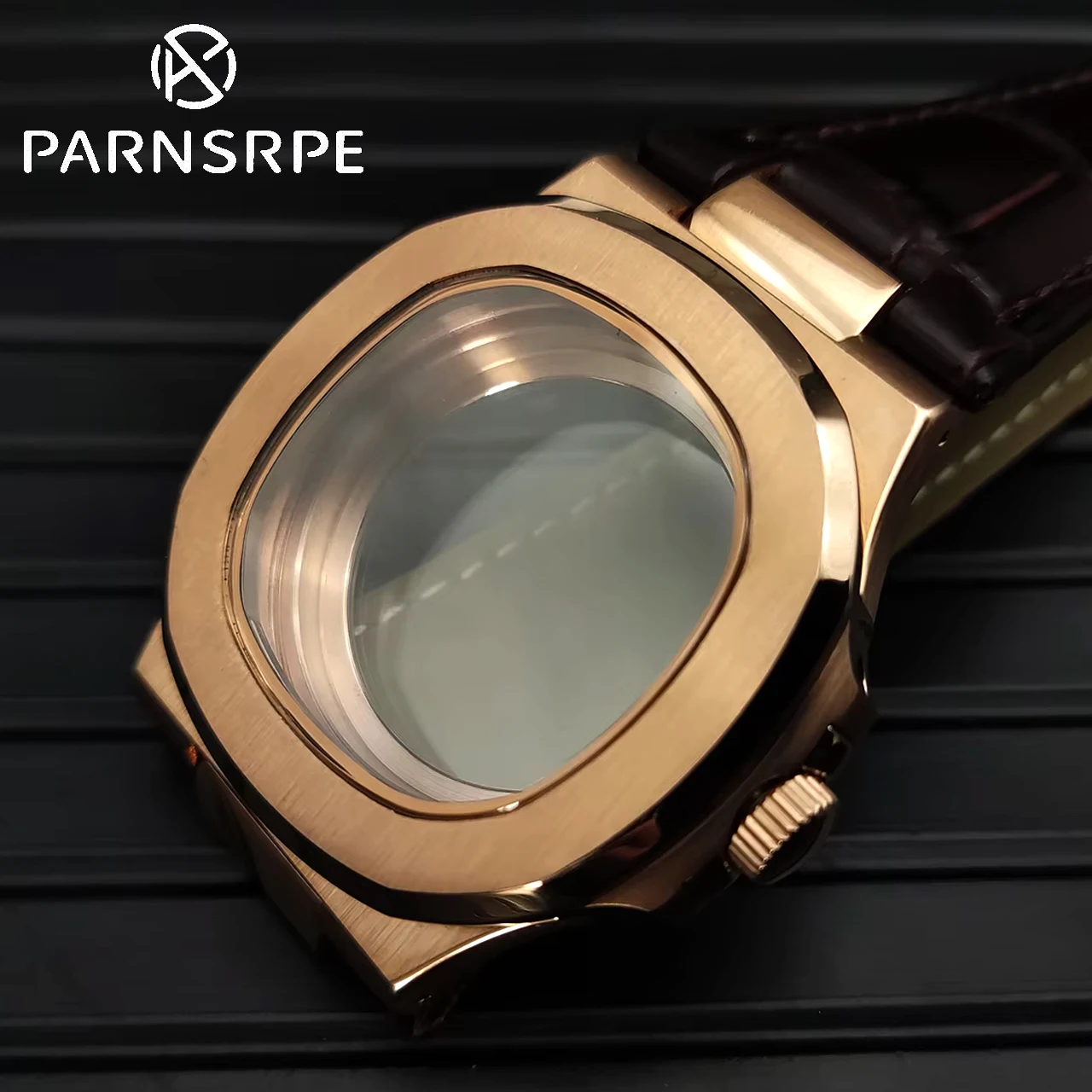 hot-sale-40mm-nh35-brushed-bronze-mens-watch-case-leather-strap-sapphire-crystal-exhibition-back-fit-nh35-nh36-screw-crown-diy