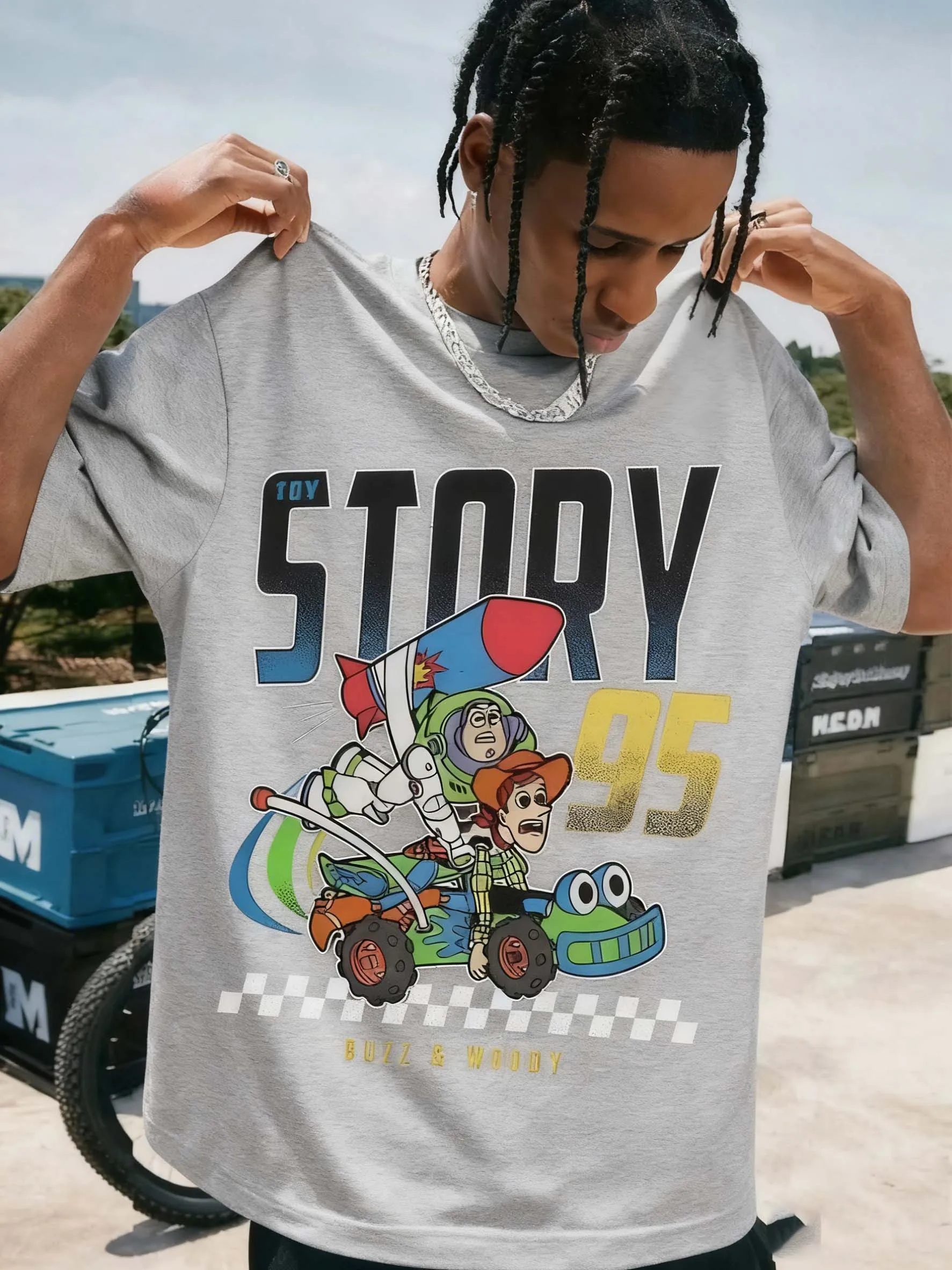 

Disney 2026 New Toy Story Buzz Lightyear Woody Print Fall/Winter Trend Womens Oversized Breathable Long Sleeve Crew Neck Top