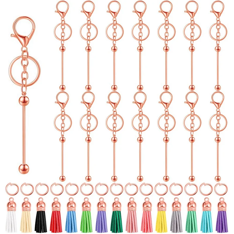 

AF89-15 шт. брелок из бисера, объемный металлический пустой брелок с 15 шт. кожаной кисточкой для DIY, принадлежности для ключей из бисера