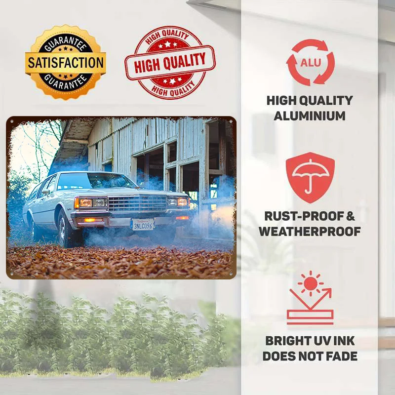 Classic Car With Smoke Metal Poster Customized Wall Art Retro Vintage Metal Signs for Man Cave Office Decoration Gaming Tin Sign