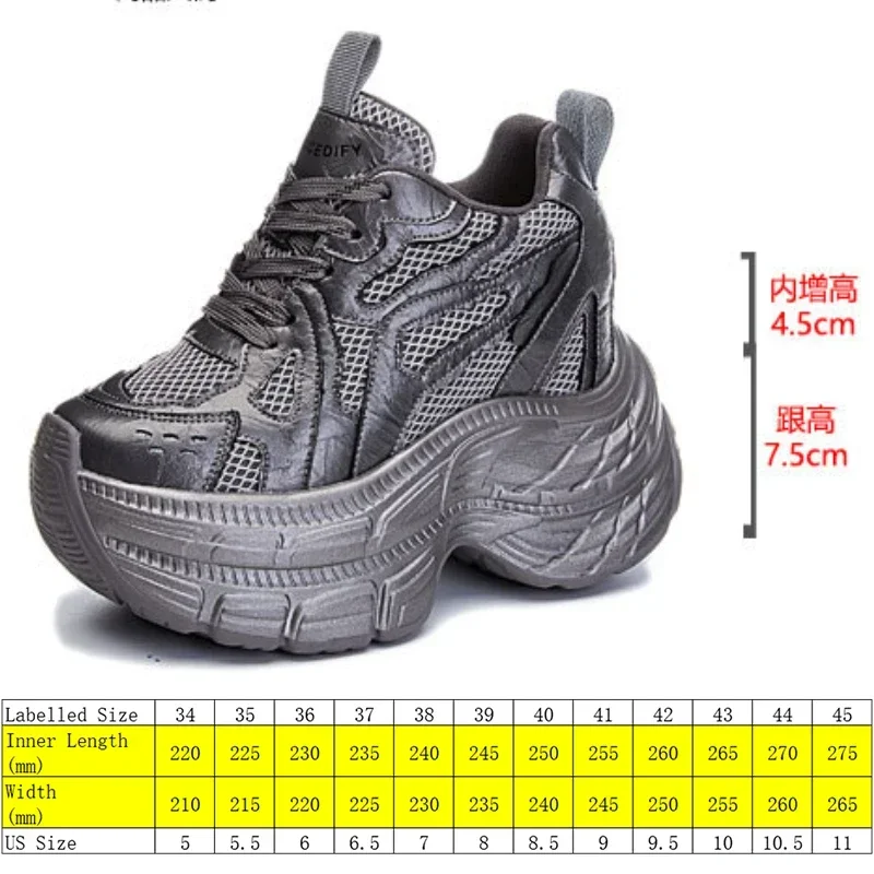 Fujin 12cm Synthetic Air Mesh Leather Platform Wedge Flats Shoes Casual Comfy High Brand Breathable Chunky Sneaker Vulcanize