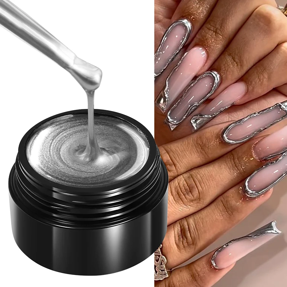 Gel Metálico de Pintura, Efecto Espejo en Oro, Plata y Rosa, Súper Brillante para Líneas y Arte Francés 5