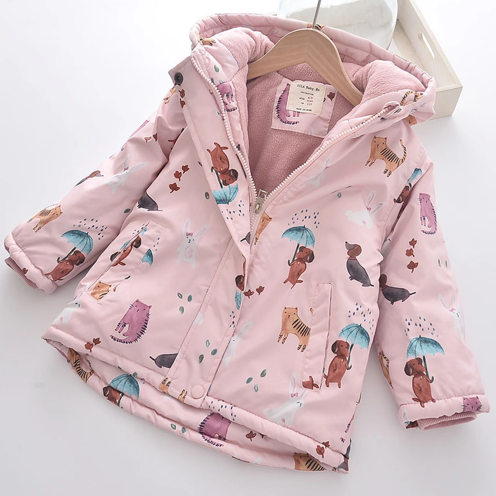 Girls' Softshell Jacket with Fleece,Children's Transition Coat,Windproof Waterproof Rain Jacket,Hood Cartoon Kids Winter Outfits