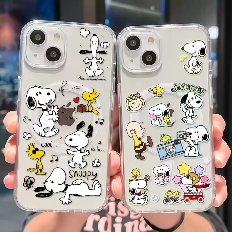 Cute Cartoon S-Snoopys Magsafe Magnetic Phone Case for Samsung Galaxy S24 S23 S22 S21 S20 FE Plus Ultra 5G Soft Clear TPU Cover