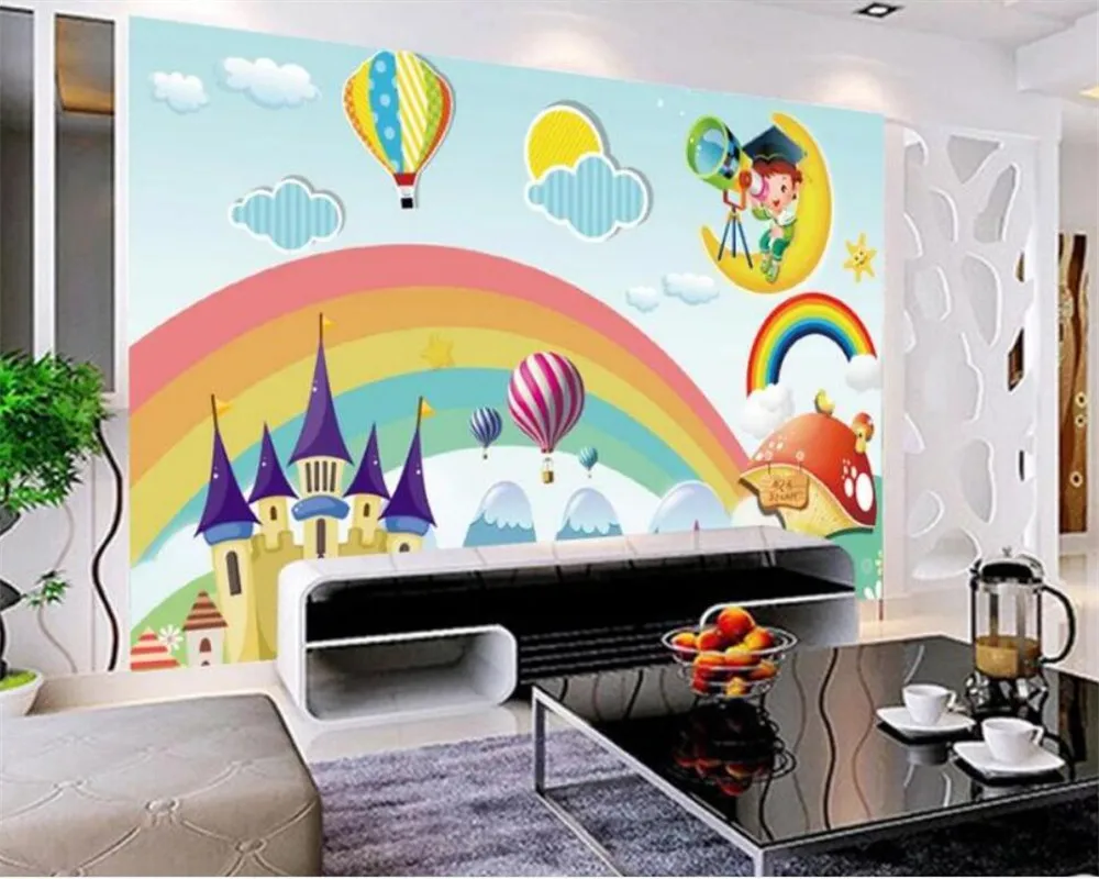 Custom wallpaper large 3d rainbow castle cartoon background wall kindergarten children room decoration background painting обои