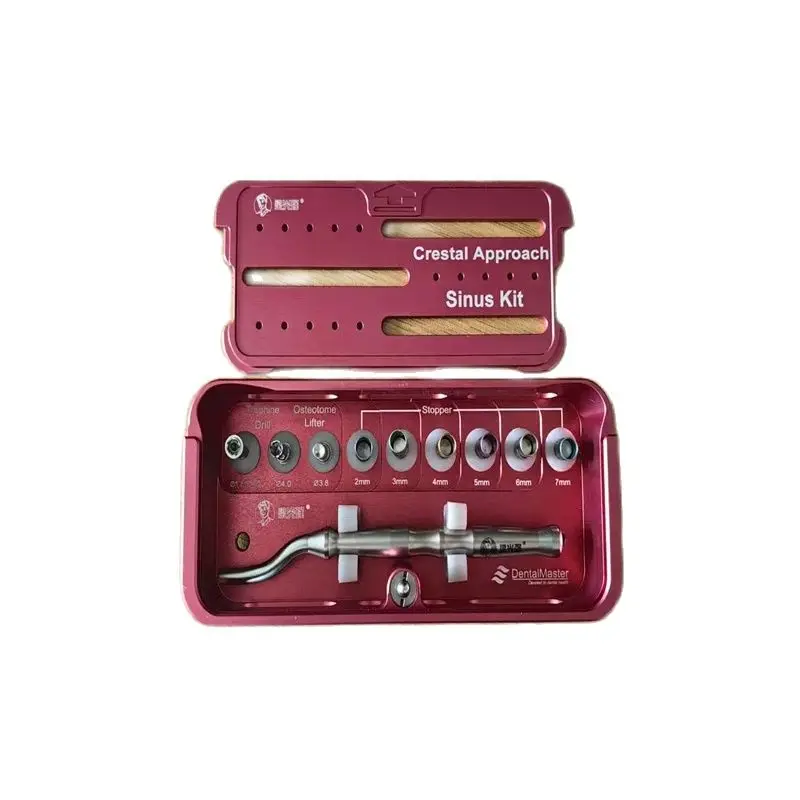 Newly upgraded Knockout Endoprosthesis Toolbox with additional circumferential positioning drills for dental implantology.