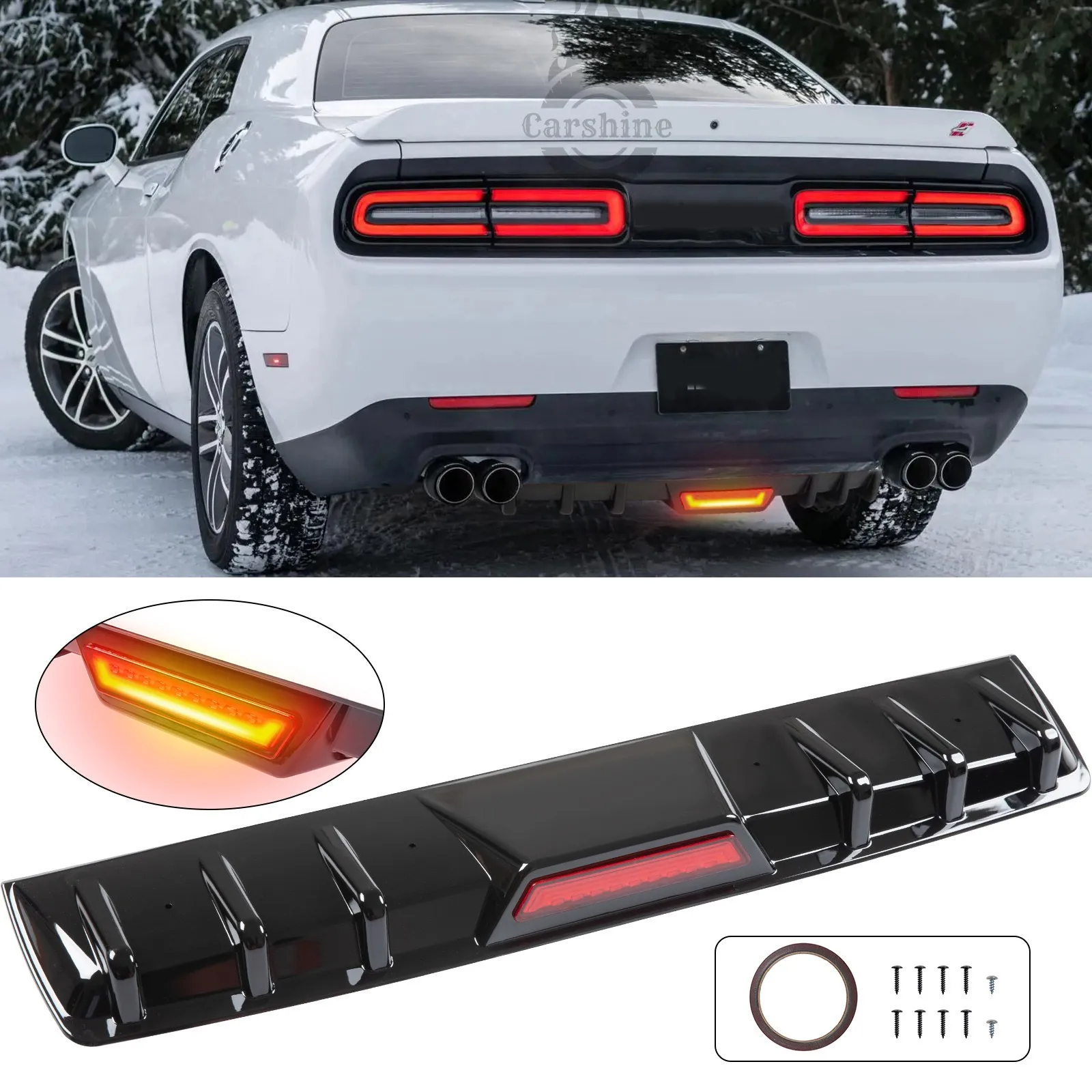 

Rear Bumper Diffuser Lip Shark Fins Splitter Spoiler Black For Dodge Challenger