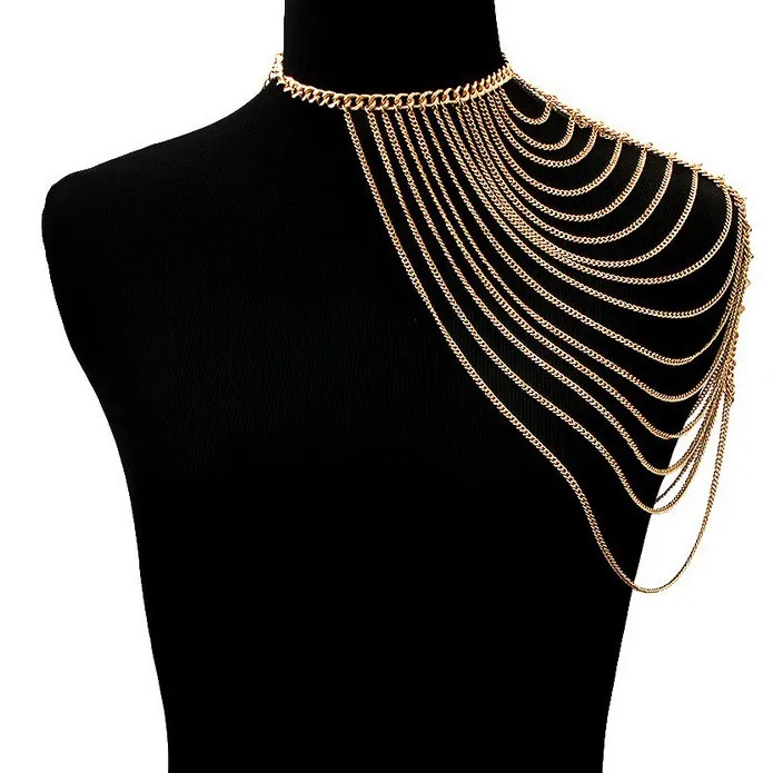 

European and American jewelry multi-layer shoulder chain body chain, men's and women's classic fringed necklace