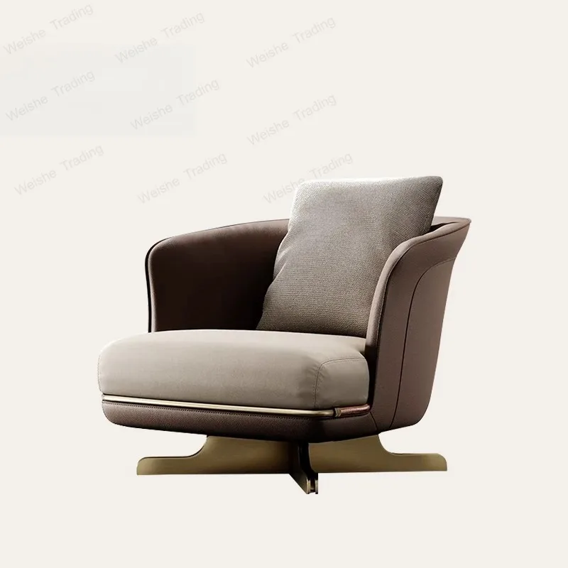 

Leather single sofa chair large flat floor living room light luxury balcony, turn leisure chair
