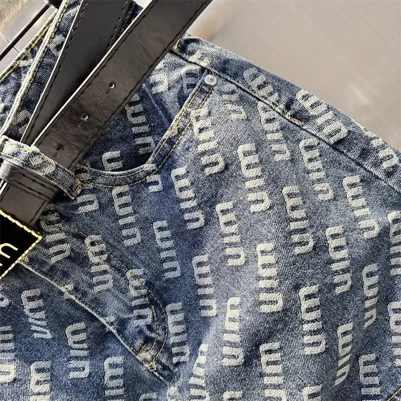 Ontwerp Hoge Kwaliteit Brief Bedrukte Denim Rok Geborduurd Voor Vrouwen Nieuwe Hoge En Slanke A-Lijn Gewikkeld Heup Korte Rok