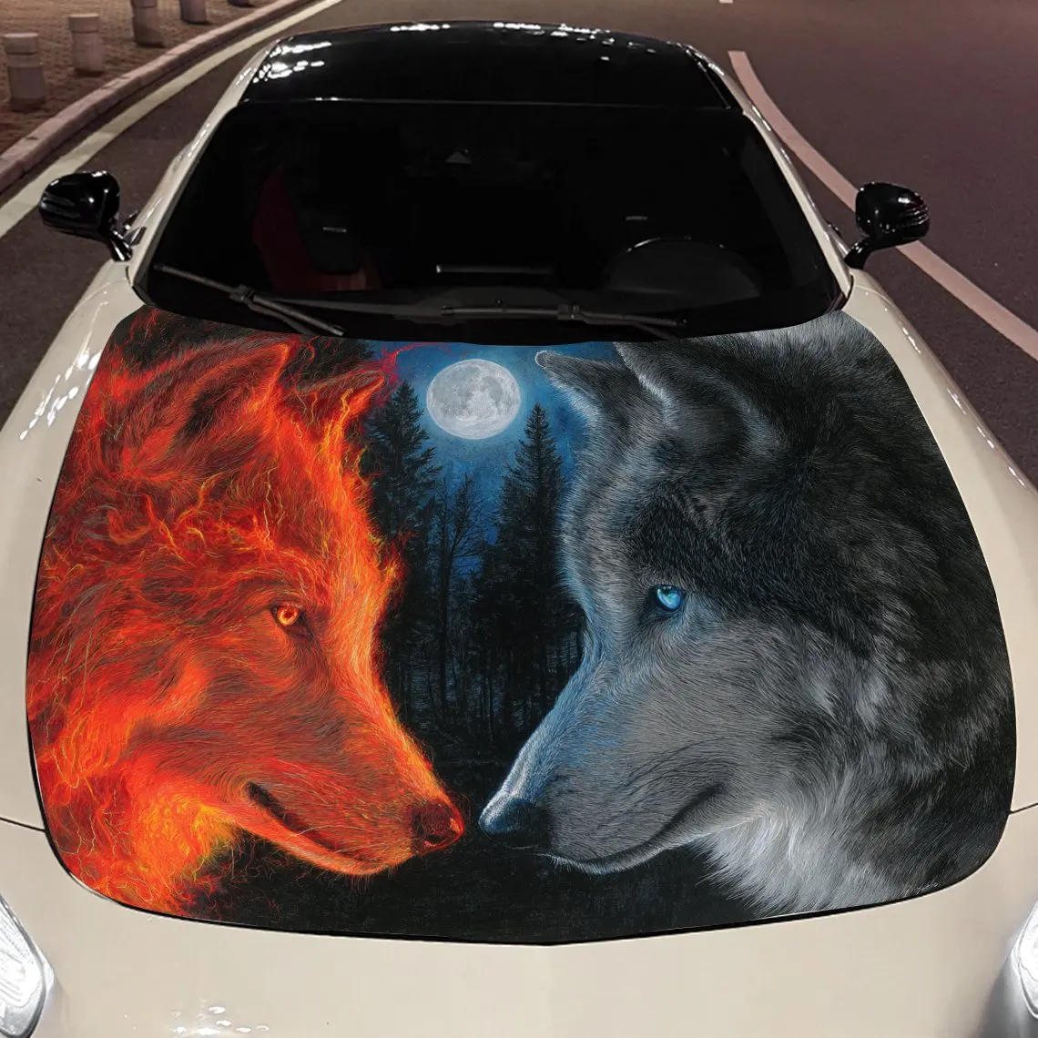 

Две волки. Упаковочная наклейка на капот автомобиля, материал ПВХ, самоклеящаяся водонепроницаемая, противоскользящая краска, аксессуары для наружного украшения автомобиля.