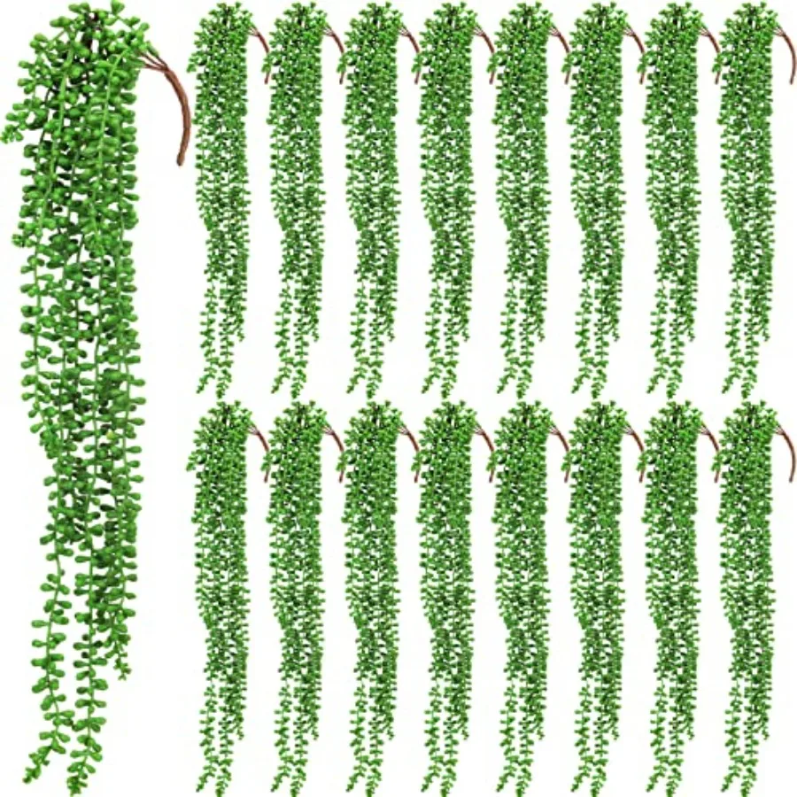 

Pcs Artificial Succulents Bulk Hanging Plants 24 Inch Large Fake String of Pearls Faux Plants Wall Greenery Decor for Garden In