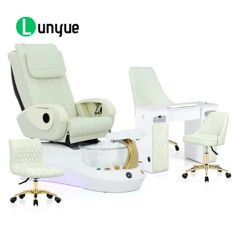 Modern Luxury White Ductless Whirlpool Magnetic Jet Foot Spa Massage Pedicure Chair Set for Nail Furniture