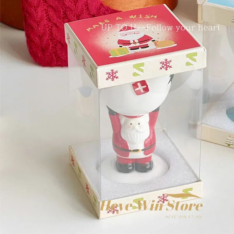 New 3D Santa Claus Cup ,Ceramic  High Footed Cup,Cute Scarf Snowman Underglaze Color Hand-painted Gift, Ice Cream Mug Souvenir