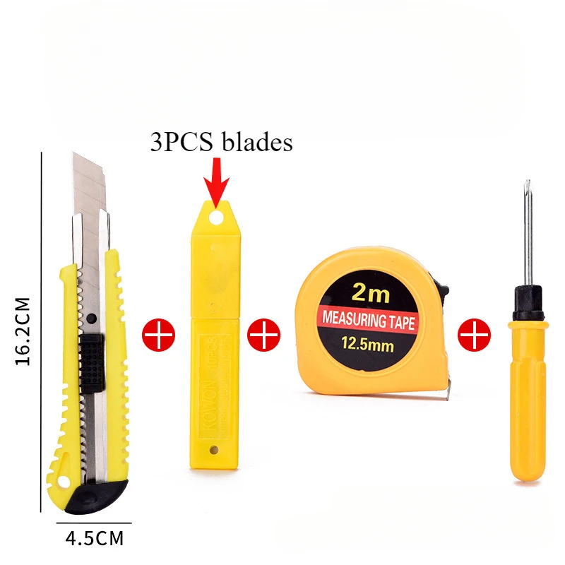 2M Tape Measure Cutter Screwdriver Set of Tools Utility Knife Snap Off Blades Hobby Knife Box Cutter Perfect For Cutting At Home