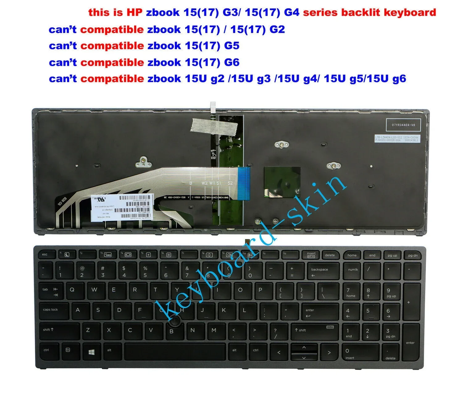 New US backlit Keyboard for HP Zbook 15 G3 G4/17 G3 G4 848311-001 series laptop with Pointer