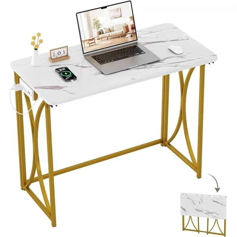 مكاتب كمبيوتر محمولة قابلة للطي مع منافذ USB، طاولة كمبيوتر محمول مدمجة لتوفير المساحة للاستخدام المنزلي والمكاتب