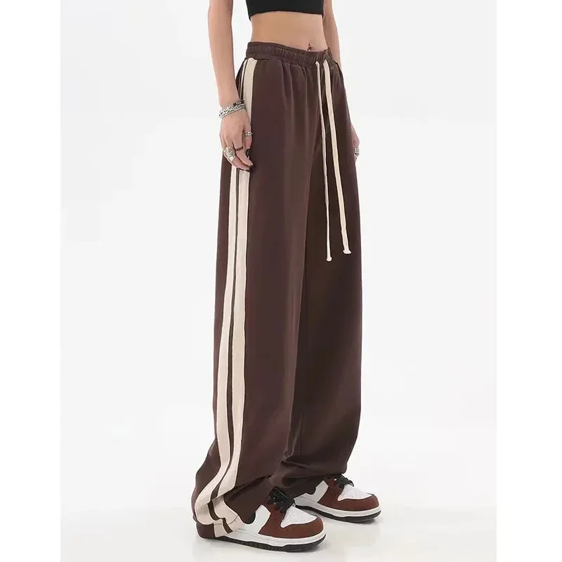 

GIDYQ Striped Joggers Sweatpants Women Y2K Streetwear Hip Hop Wide Leg Pants Bf High Waist Drawstring Baggy Straight Trousers