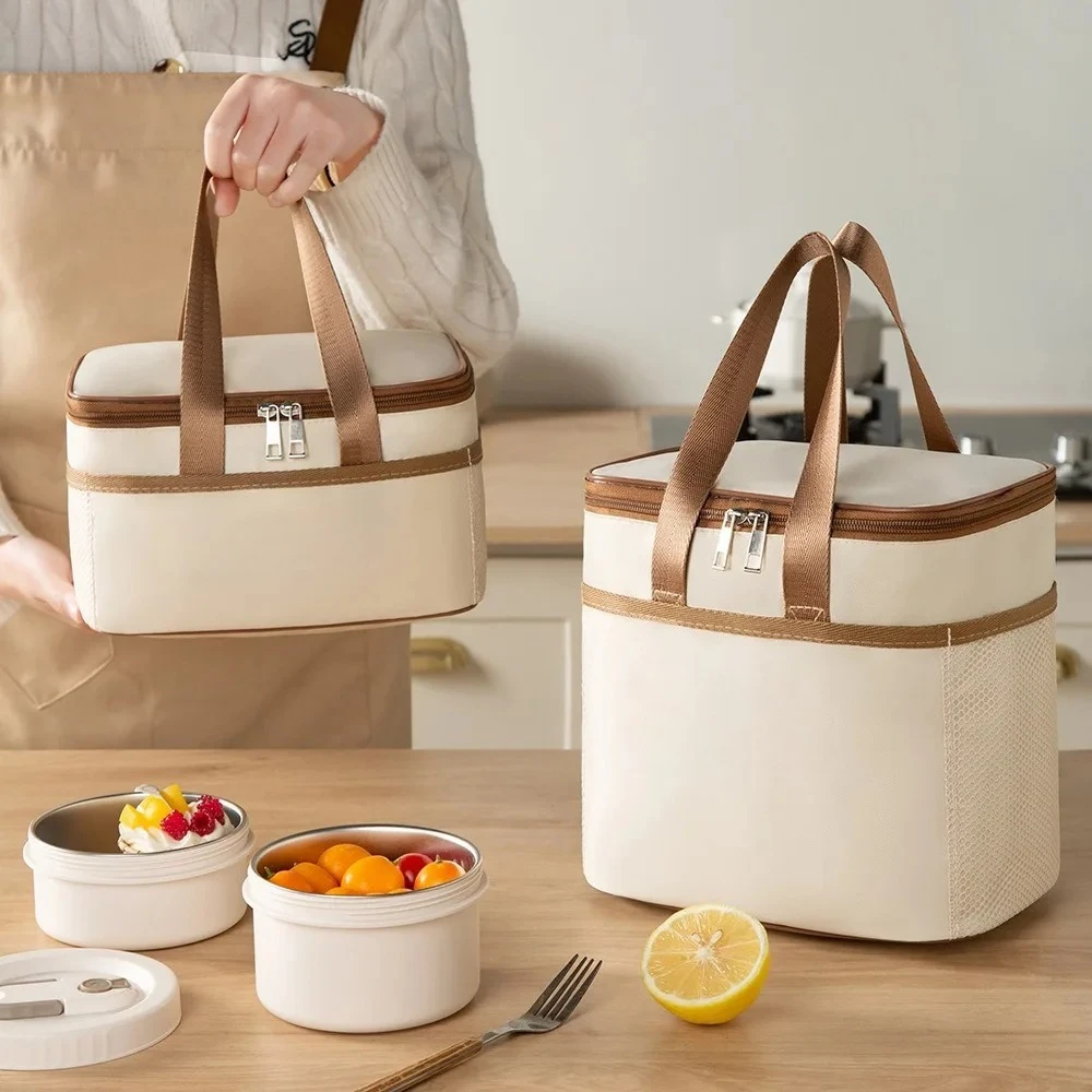 Portable Lunch Bag Food Insulated Box Waterproof Shoulder Strap Insulated Box, Hand-held Lunch Box Bags Fresh Aluminum Inner Bag