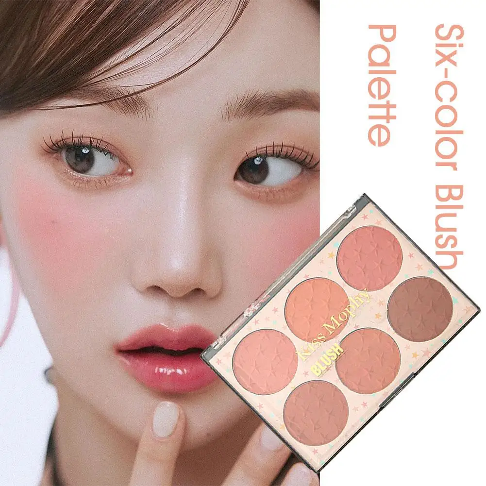 Paleta de colorete de 6 colores, pigmento de larga duración, polvo de paleta de resaltado, colorete y bronceador, maquillaje de palo facial A4L0