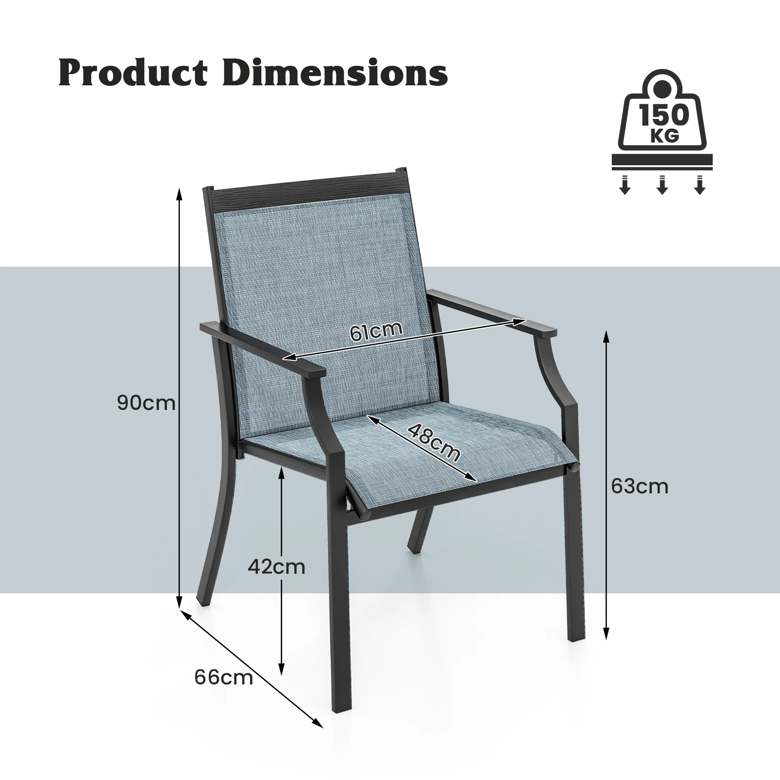 2er-Set Gartenstühle, Terrassenstühle mit breitem Sitz und atmungsaktivem Sitz, Balkonstühle, Gartenstühle bis 150 kg – Detail 8