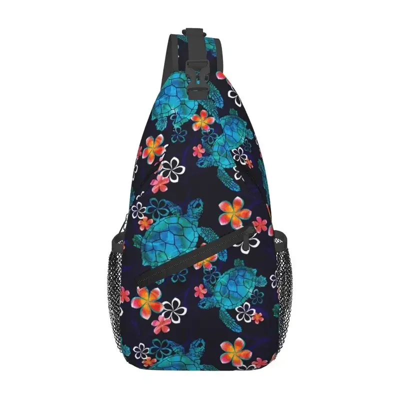 Custom Sea Turtle With Flowers Sling Chest Bag Customized Shoulder Crossbody Backpack for Men Traveling Daypack