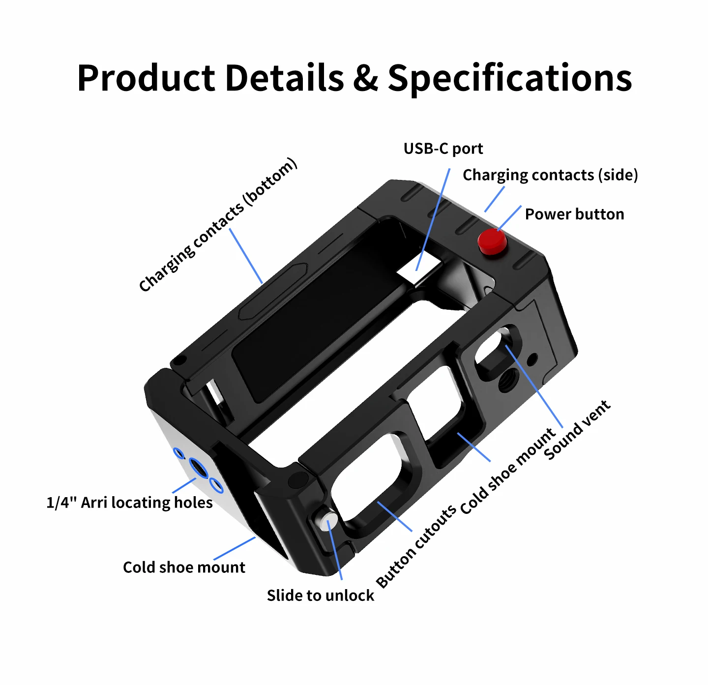 Kamerakäfig für DJI Osmo Action 5pro/4/3 Magnetischer Rahmen Schnellwechsel-Ladestation Stativadapter Cold Shoe Mikrofon-Lichthalterung – Detail 16
