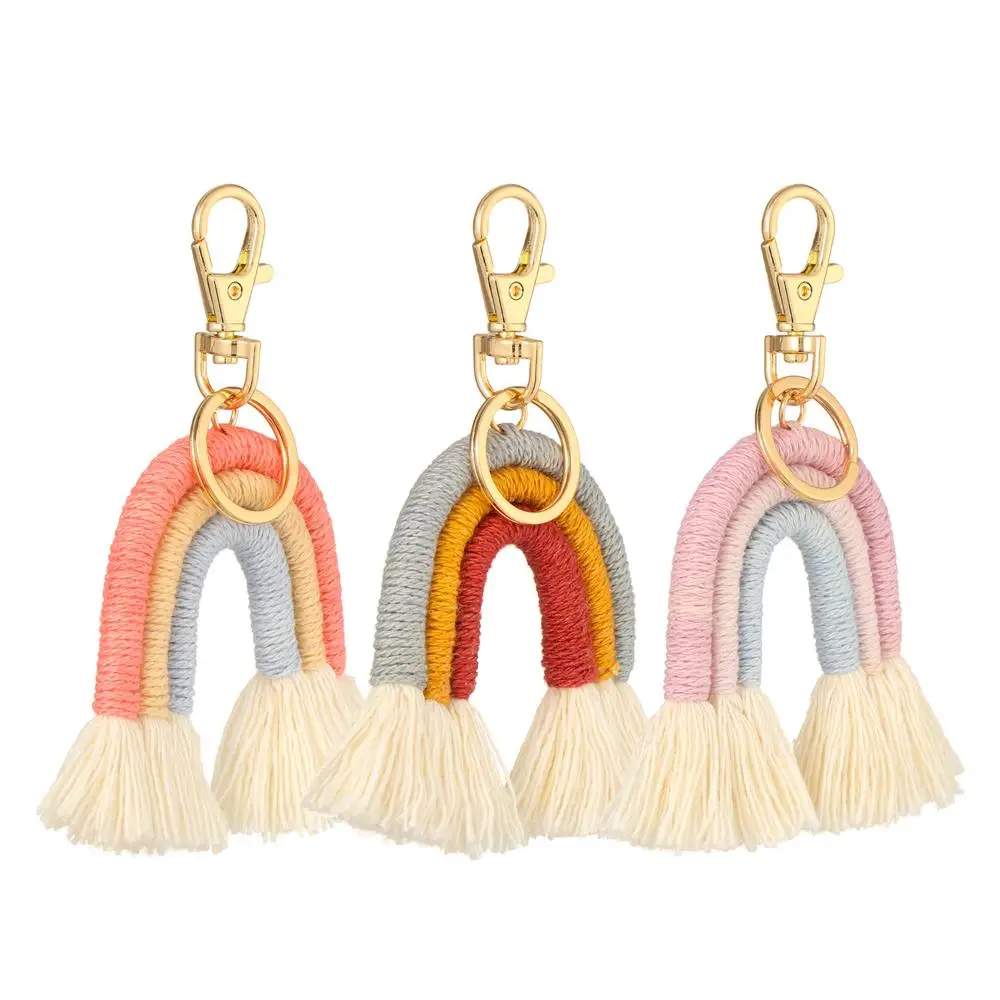 1PC/3PCS Bag Hanger Handbag Charms Keychain Bohemian Car Keyring Holder Tassel Rainbow Keychain