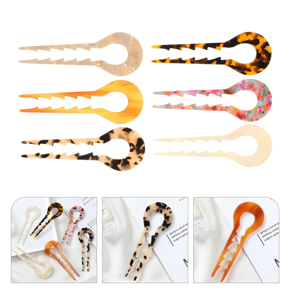 

6pcs Tortoise Shell Sticks Long Acetate Pins For Women Bun Holders U Shape Forks Vintage Hair Accessories Hair Bun Pins