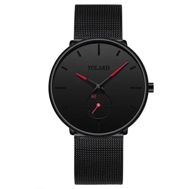 Vintage Yolako Minimalist Black Dial Wrist Watch Mesh Band Unisex YOLAKO Men main image 2
