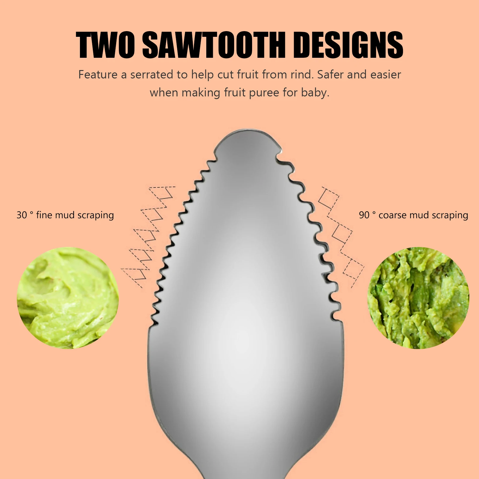 

Двойная скребковая ложка для детского фруктового пюре с зубчатым краем для сладкого картофеля и принадлежностей для кормления
