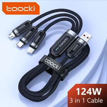 Toocki 6A 3in1 Fast สายชาร์จ USB Type C Type-C สายโทรศัพท์มือถือสําหรับ iPhone X Xiaomi Oneplus Realme Poco USB Micro สาย