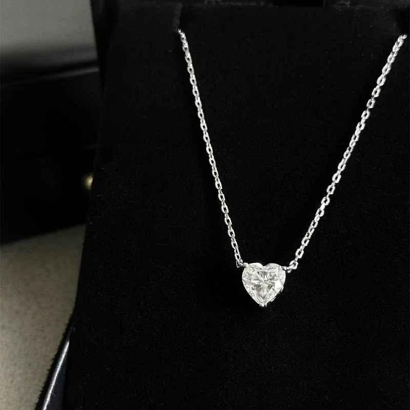 Trumium 100% 925 Sterling Silver Zircon Heart Pendant Necklace For Women Sparkling Wedding Party Fine Jewelry Gift