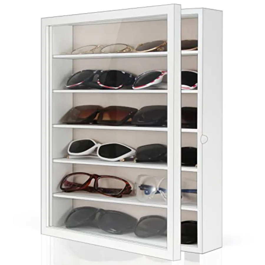 Sunglasses Organizer Storage Wall Mounted: 13 x 15.6 Inch Eyewear Display Case Rustic Wood Eyeglasses Holder Large Glasses Stor
