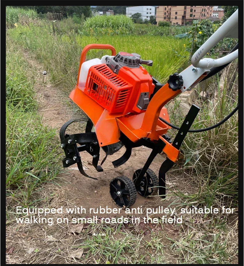 Sturdy Two stroke Micro-tillator Small Agricultural Gasoline Rotary Tiller Home Hoe Weeding, Loosen Soil, Open Ditch, Plow